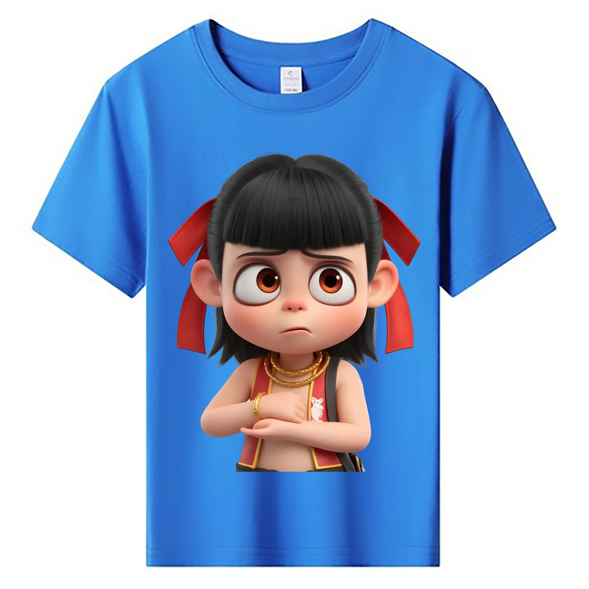（画像用） Ne Zha 2 ナタ 魔童の大暴れ 綿100％キッズTシャツ（フロントプリント）